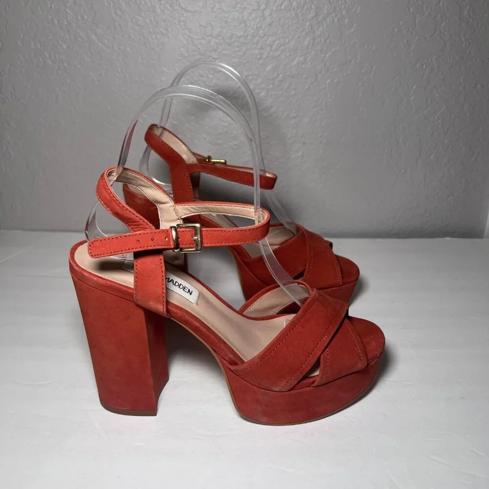 Steve Madden Platform Suede Strappy Sandals Rust Orange